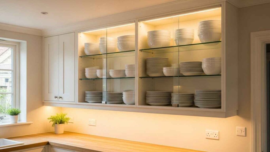 Glass-Enclosed Open Shelving