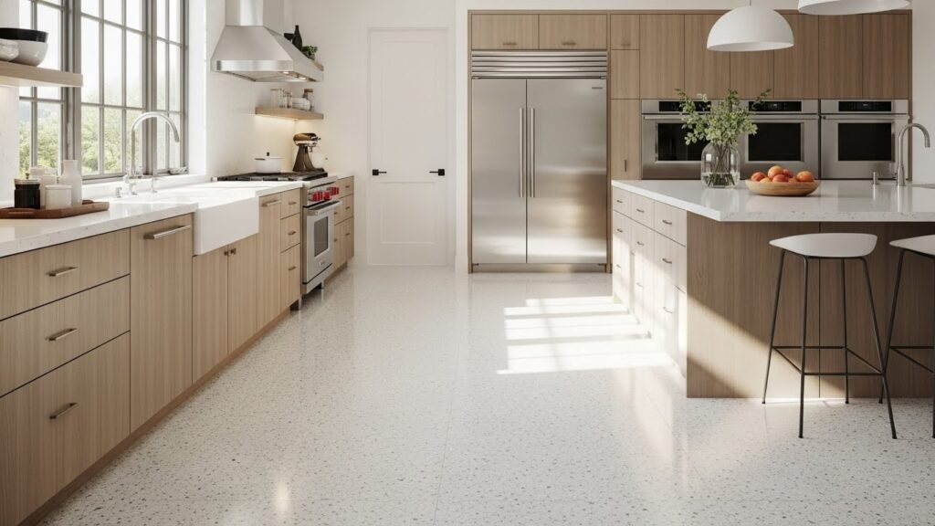 Glossy White Terrazzo Flooring
