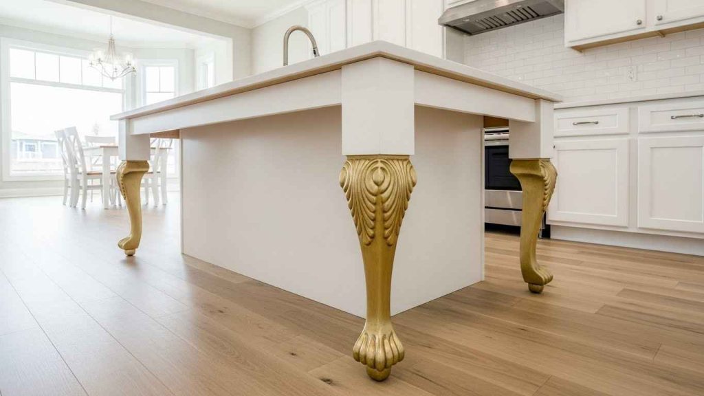 Gold Feet on a White Kitchen Island