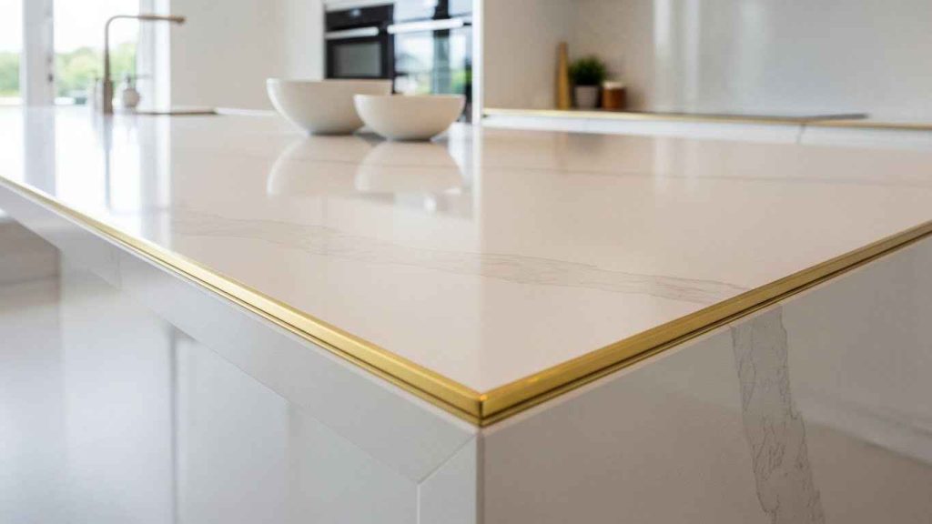 Gold Inlay on White Countertops