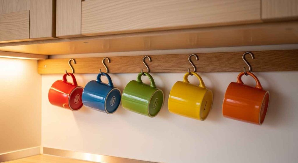 Hang Mugs from a Under-Cabinet Rail