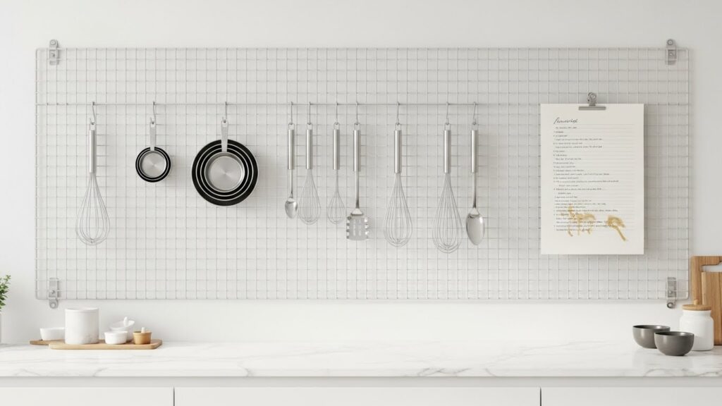 Hang a Wire Grid for Recipes and Tools