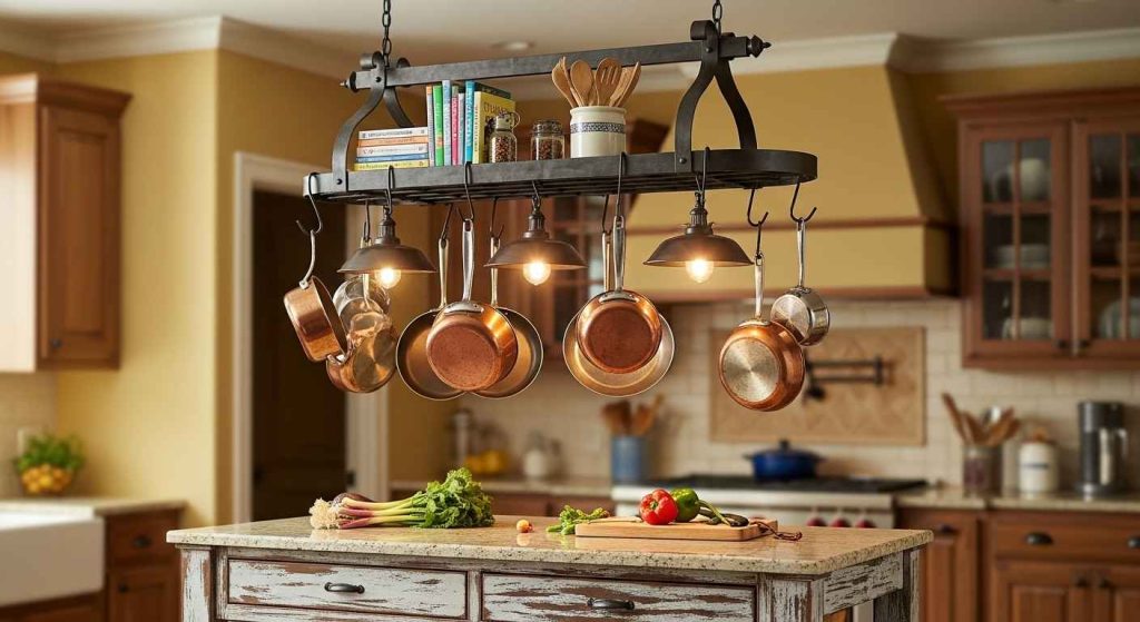 Hanging Pot Rack with Shelving