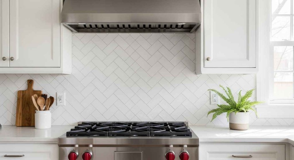 Herringbone Pattern Subway Tile Backsplash