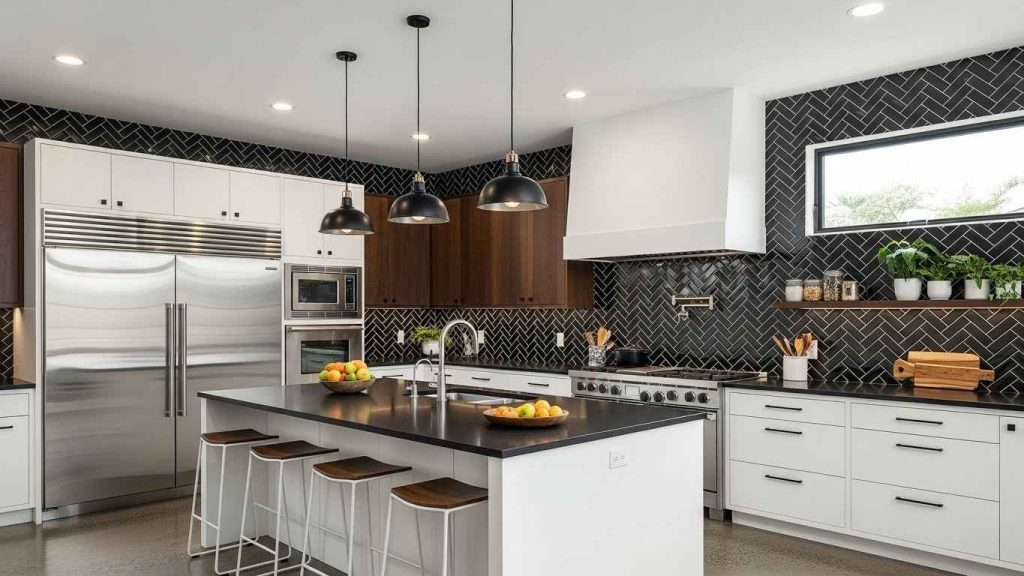 High-Contrast Black and White Herringbone