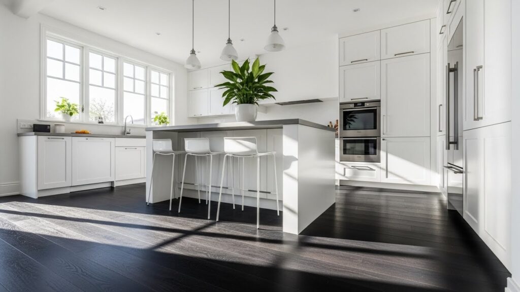 High-Contrast Charcoal Floors