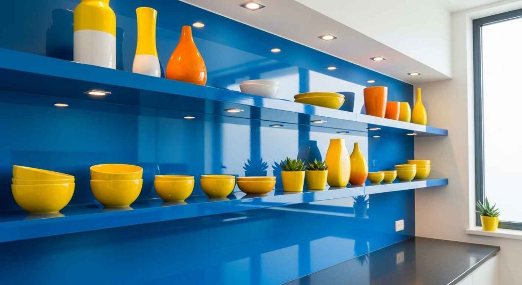 High-Gloss Lacquered Modern Kitchen Shelves