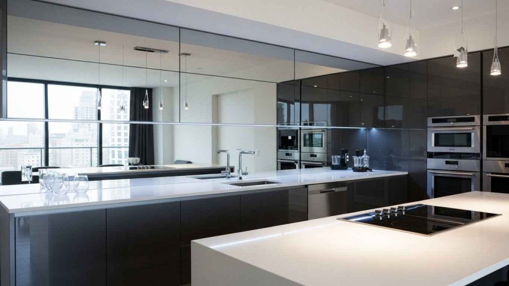 . High-Gloss Silver Backsplash