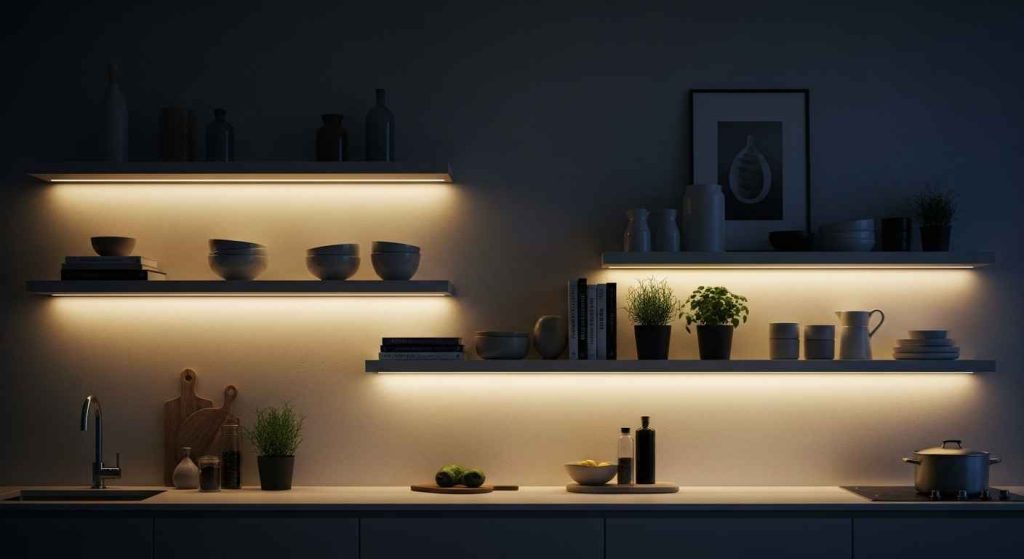 Illuminated Floating Modern Kitchen Shelves