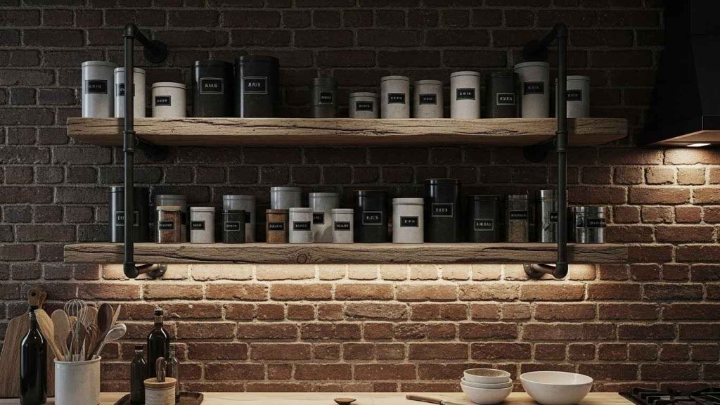 Industrial Pipe Shelving Backsplash