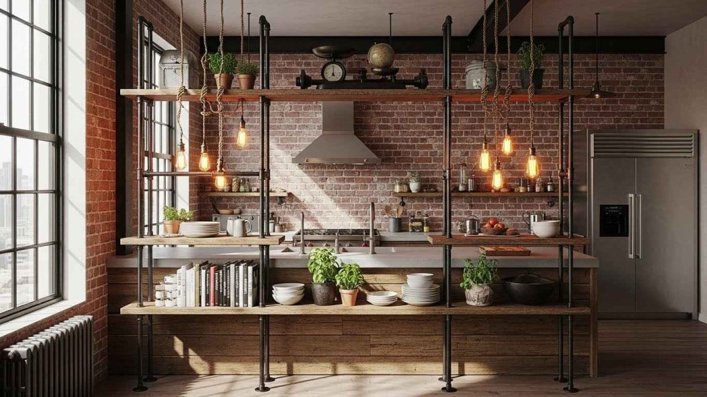 Industrial Pipe and Wood Shelving