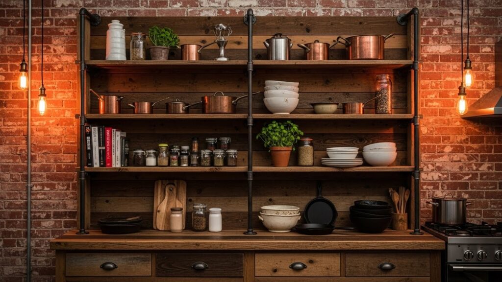 Industrial Pipe and Wood Tall Cabinets