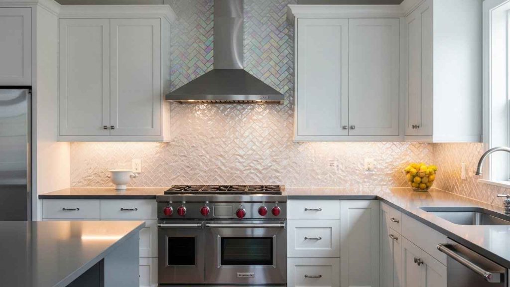 Iridescent Pearl Herringbone Tile