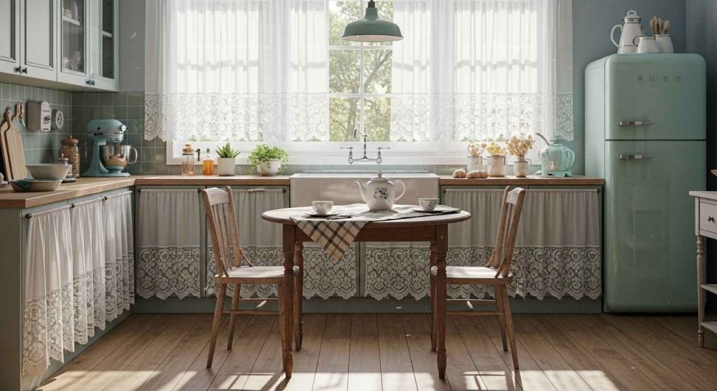 Lace-Trimmed White Kitchen Curtains
