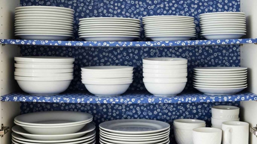 Line Shelves with Decorative Paper