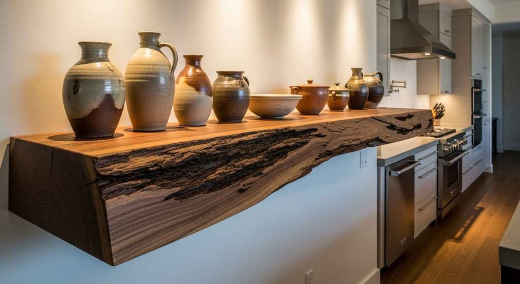 Live-Edge Slab Modern Kitchen Shelves