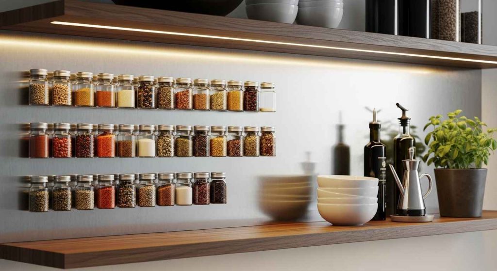 Magnetic Spice Jars on a Shelf Back