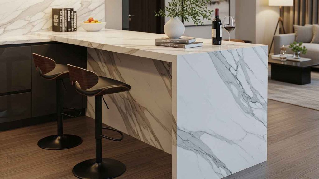 Marble-Coated Kitchen Peninsula
