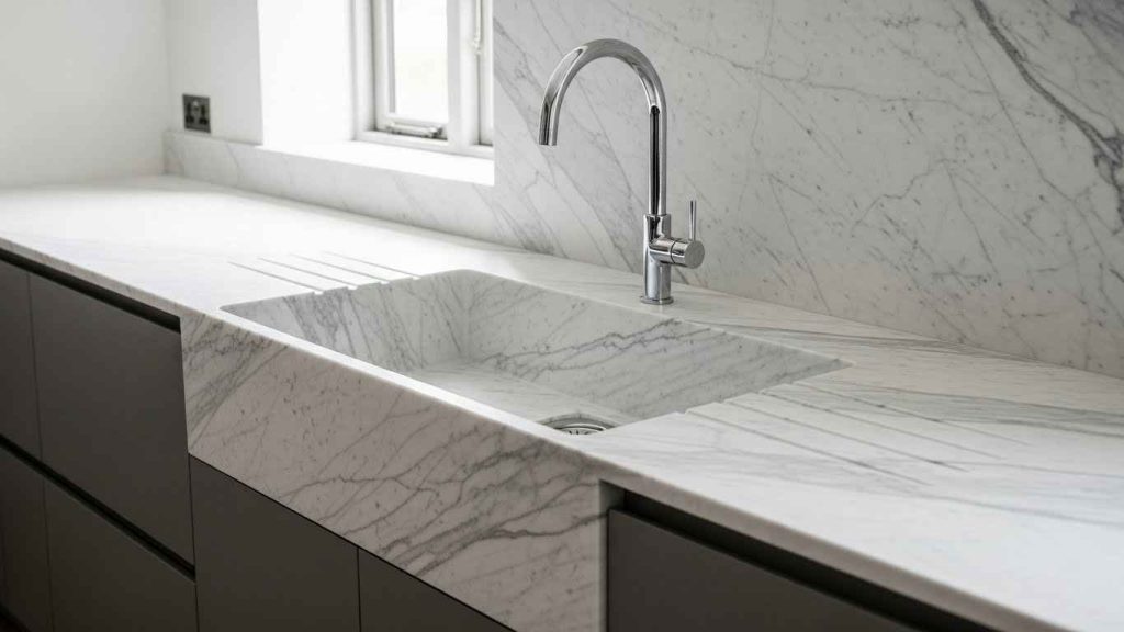 Marble Integrated Sink and Counter