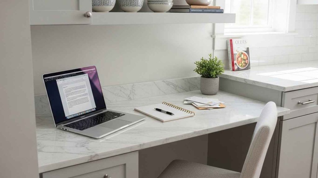 Marble-topped Kitchen Desk Area