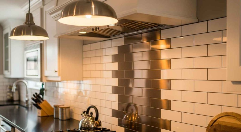 Metallic Accent Subway Tile Backsplash