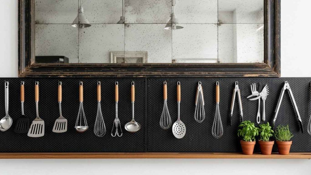 Mirrored Kitchen Pegboard Backing