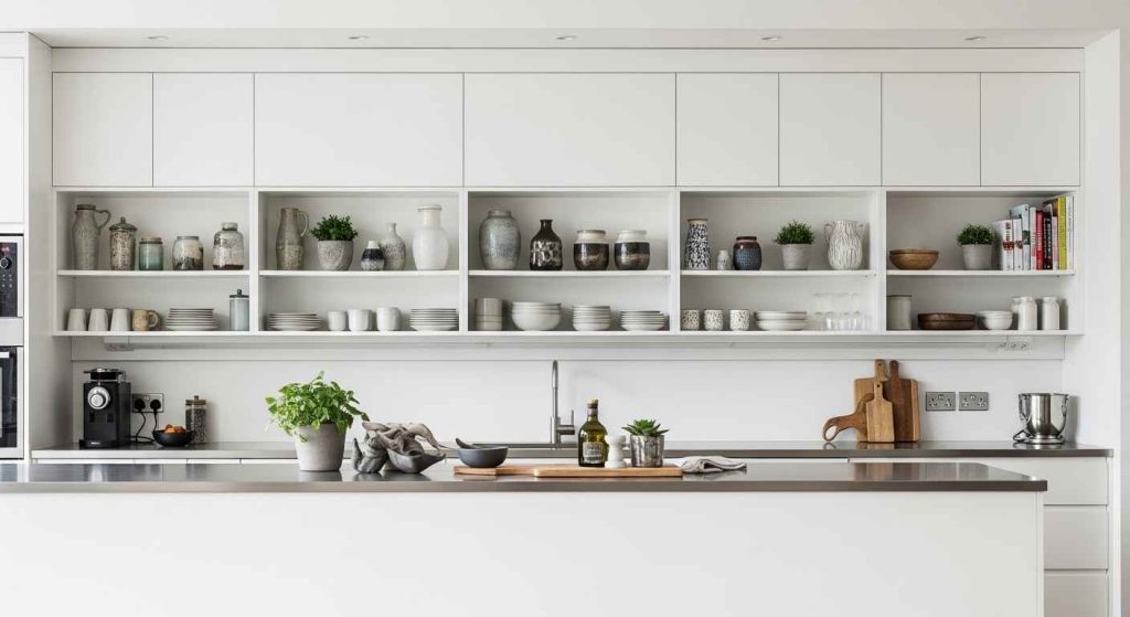 Mixing White Shelves with Upper Cabinets