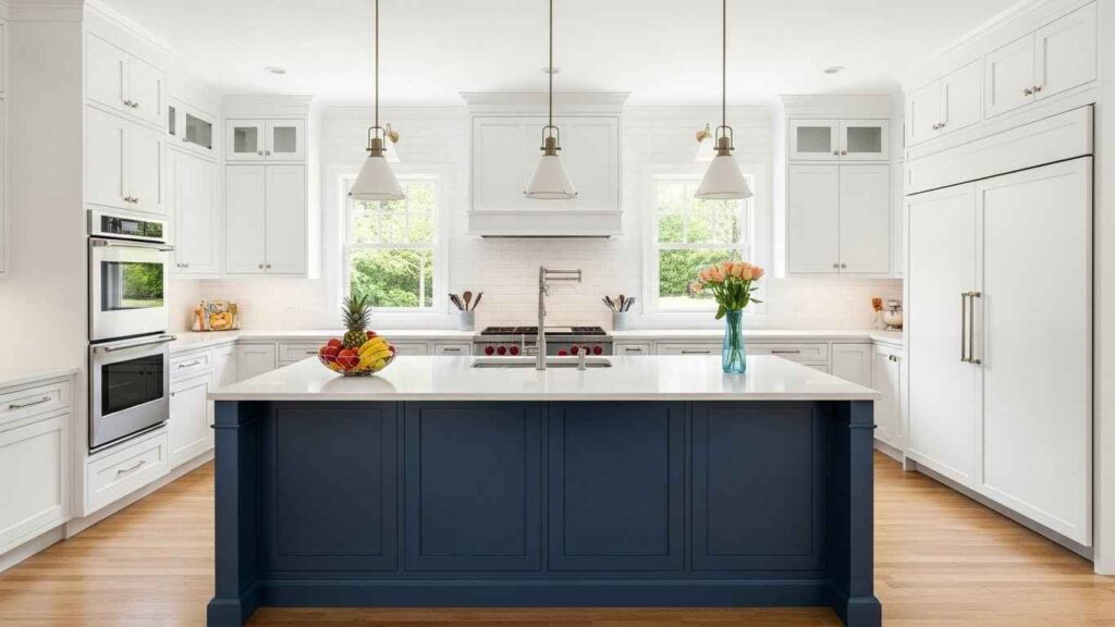 Modern White Kitchen with a Pop of Color