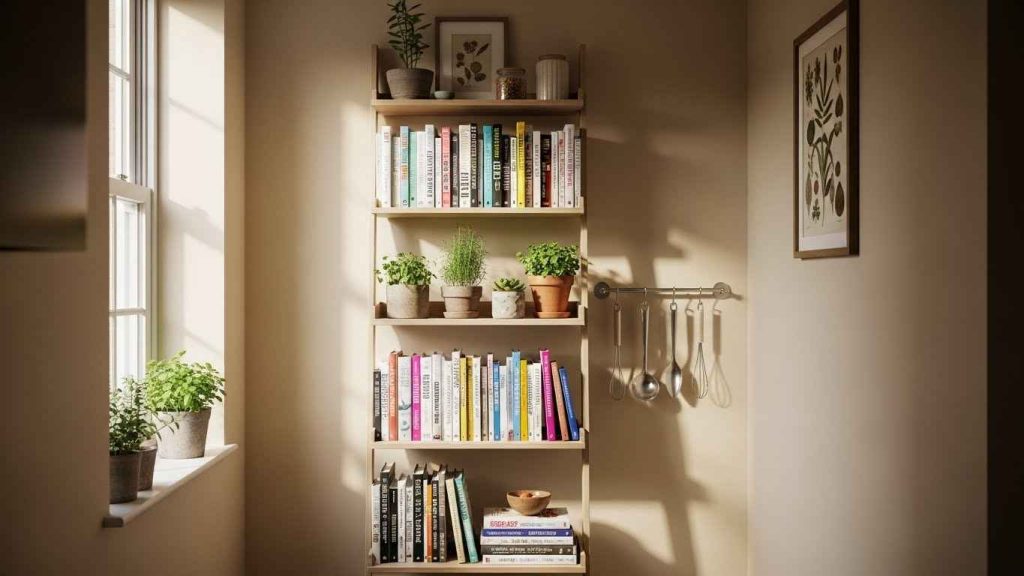 Narrow Wall-Mounted Ladder Shelf