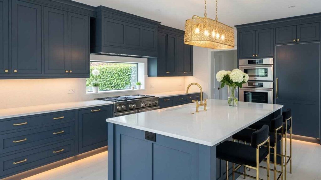 Navy Cabinets & Sparkling Quartz