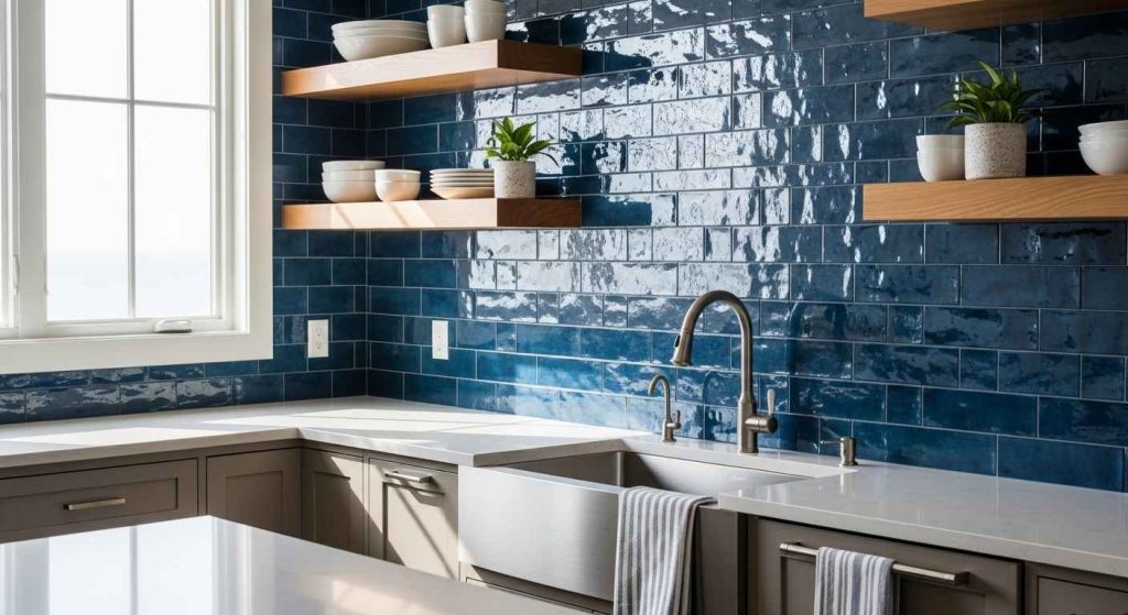 Ocean Blue Zellige Tile Backsplash