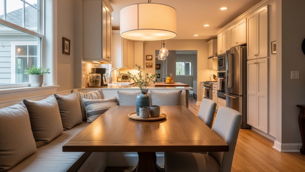 Open Plan Kitchen with a Cozy Banquette