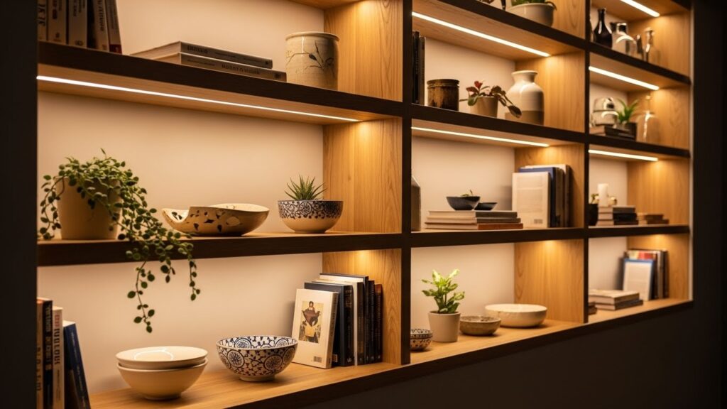 Open Shelves with Integrated Lighting
