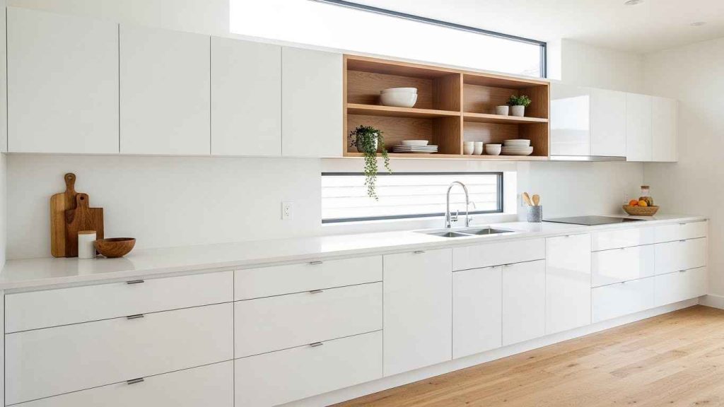 Open Shelving Between Glossy Units