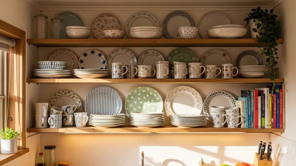 Open Shelving with Eclectic Dishware