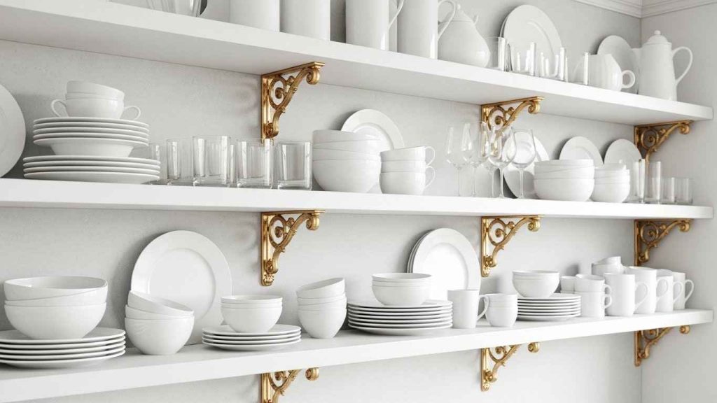 Open Shelving with Gilded Brackets