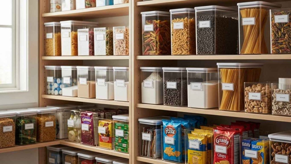 Pantry Organization with Acrylic Bins