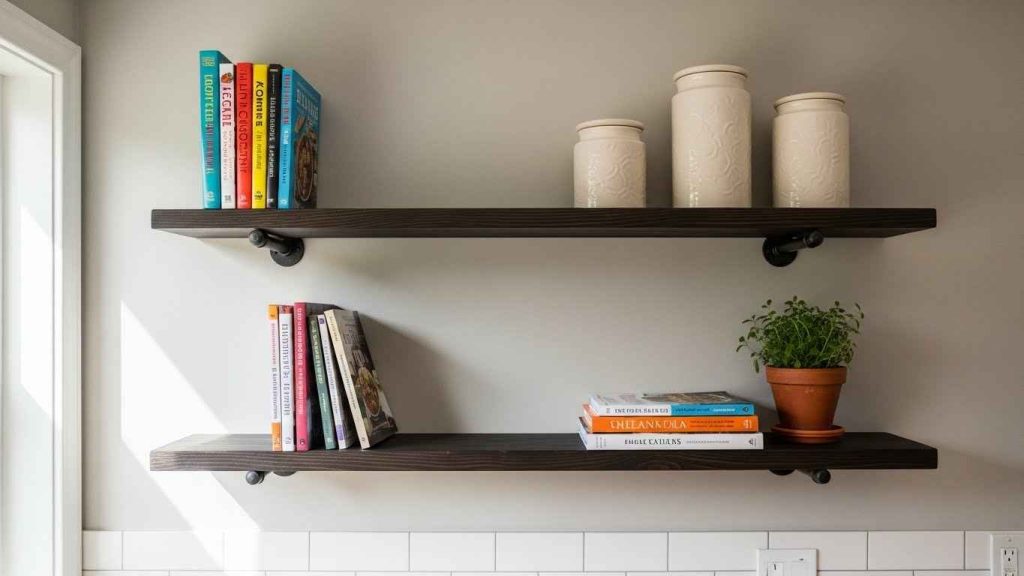 Pipe and Wood Floating Shelves