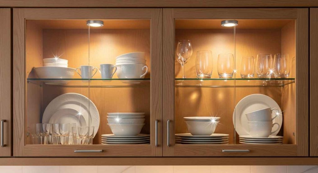 Puck Lights Inside Glass Cabinets