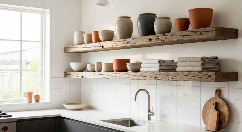 Reclaimed Wood Modern Kitchen Shelves
