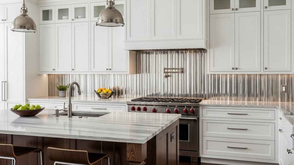 Reeded Nickel Backsplash Inserts
