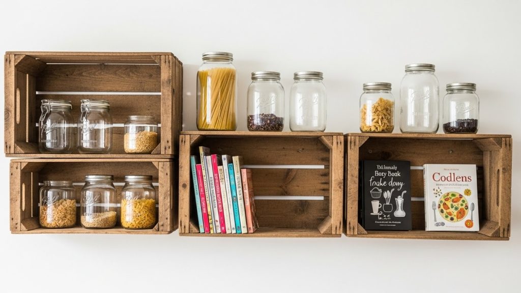 Repurposed Crate Shelving