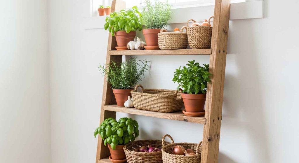 Repurposed Ladder Shelving