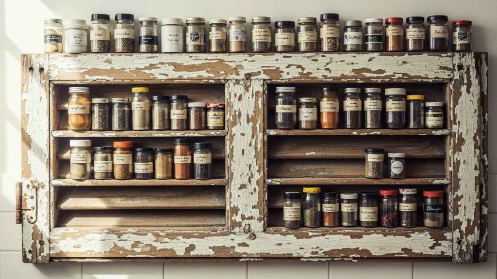Repurposed Shutter Spice Rack