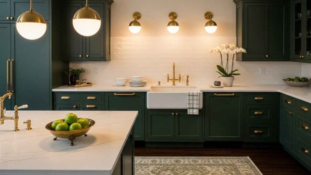 Rich Green Cabinets & Gold Veining