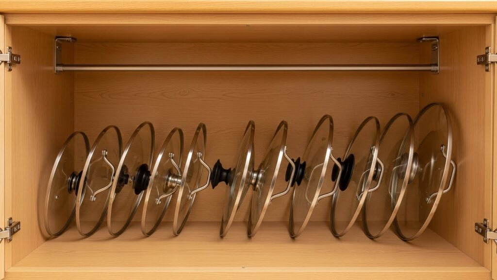 Tension Rod Pan Lid Holder
