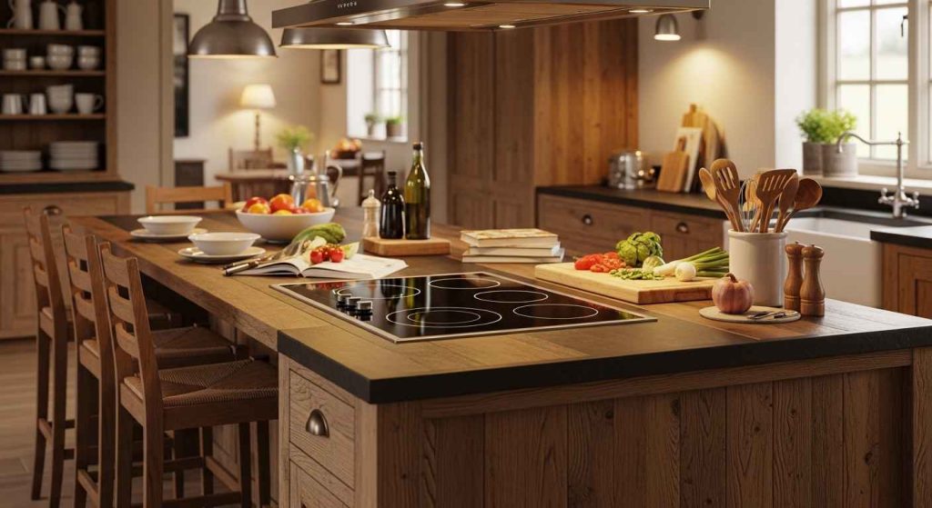 Rustic Island with a Cooktop