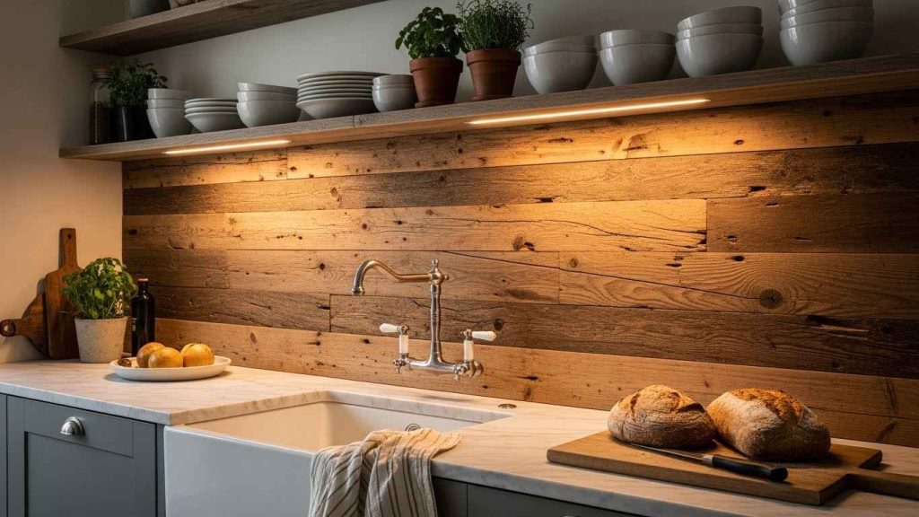 Rustic Reclaimed Wood Backsplash