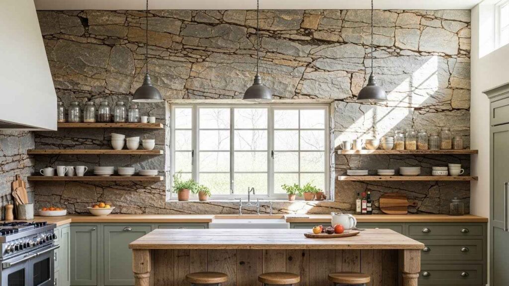 Rustic Stone Slab Backsplash