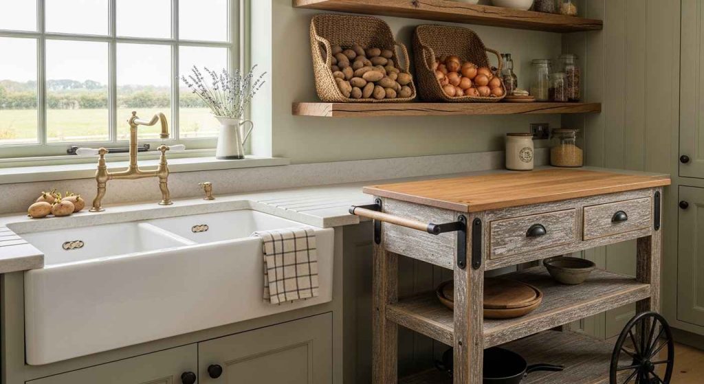 Rustic Wood Cart with Open Shelving